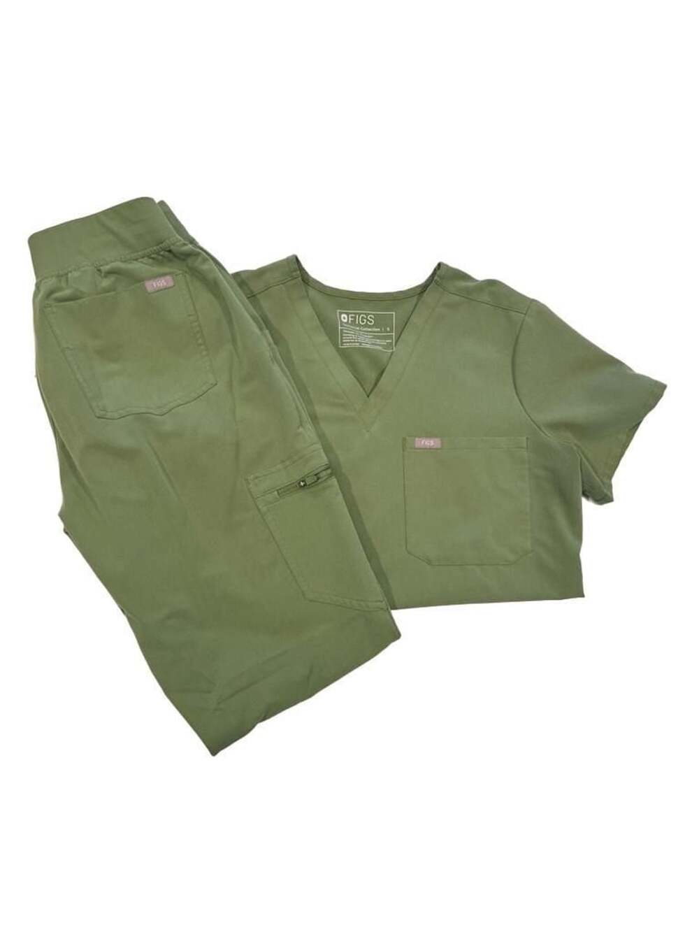 FIGS Scrub Set Size S Green V-Neck Top and Petite Jogger Pants